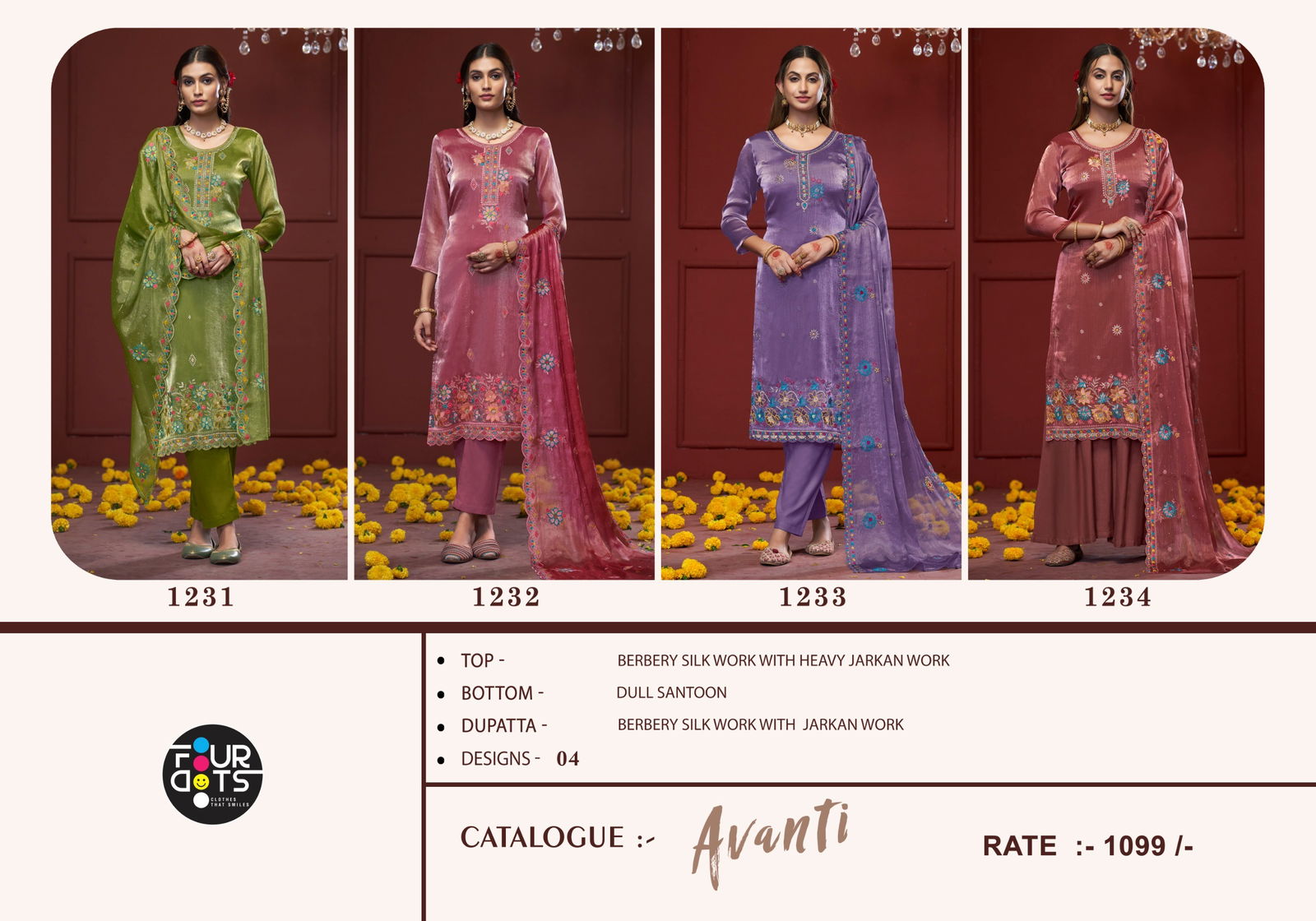 Avanti By Four Dots Designer Silk Salwar Kameez Wholesale Price In Surat